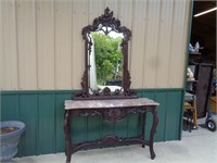 Vintage Marble Top Console Table W/Mirror