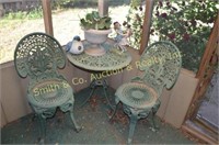 Metal Outdoor Chairs & Table, Planter,