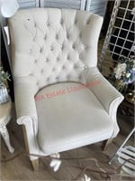 Cream Tufted over Stuffed Corner Accent Chair