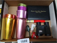 Vintage Metal Cups, Binoculars & Other