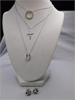 Sterling chain necklace with cross - silvertone w/