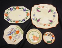 Five hand painted Honeyglaze plates