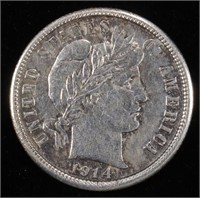 1914 BARBER DIME NICE BU