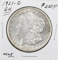 1921-D BU MS-65 Silver Morgan Dollar Coin
