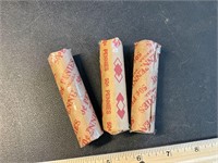 3 rolls of Lincoln wheat pennies unsearched by us