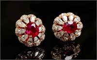 1.67ct Myanmar Ruby Drop Earrings 18K Gold