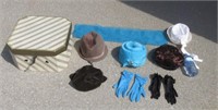 Vintage Hat Box w/ 5 Ladies Hats, Gloves & Scarf