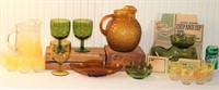 Vintage Glassware- Amber, Green, Pitcher Glasses