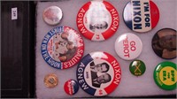 Container of mostly political pinbacks including