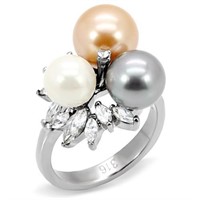 Pretty Multi-color Pearls And White Sapphire Ring
