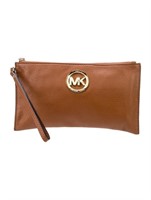 Michael Kors Brown Solid Leather Clutch
