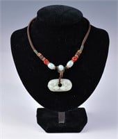 A Jade Chilong Double Pendant & Beads Necklace