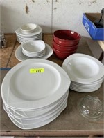 Misc white dishes and red bowls