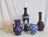 Lot Decorative Glass Decanters, Vases, etc.