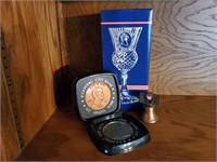 Fostoria Washington Goblet, liberty bell, coin