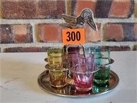 Vintage beverage set, shot glasses