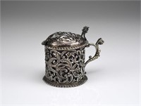 19th C English Art Nouveau silver mustard pot