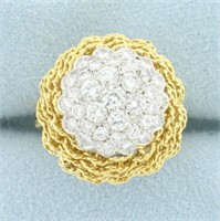 Italian Woven Design Diamond Bombe Ring in 18k Yel