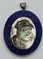 Royal Blue Sodalite Mother Of Pearl Cameo Large