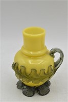 Yellow Bud Vase w/ Hand Blown Glass Handle Design