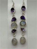 Sterling Amethyst & Rainbow Moonstone Earrings