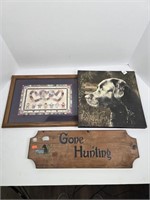 Lot of 3 Pictured and Wooden Sign (Dog