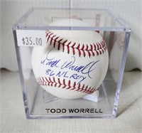Signed Baseball in Case - Todd Worrel