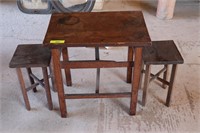 Wood Child's Table & Stools