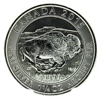2015 Canada 1.25 Oz. Bison $8 Silver Argent Pur