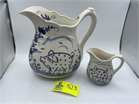PAIR OF MATCHING PITCHERS HAND PAINTED BY CASH FAM