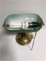 Vintage gold and green glass 14” desk lamp