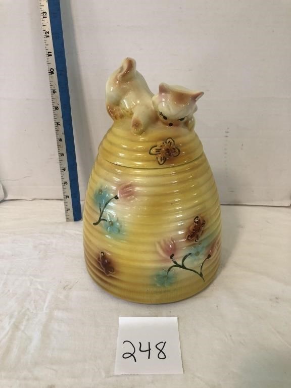 Beehive with cat cookie jar