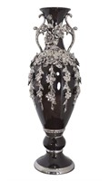 Black and Silver Floret Jeweled Stunning Vase 35 I