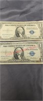 2 one dollar silver certificates  1935F
