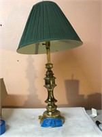 Large brass lamp with green shade