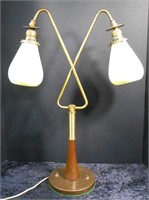 Mid Century Table Lamp w/ Green Glass Globes