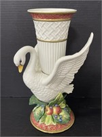 Fitz and Floyd porcelain decorative swan vase