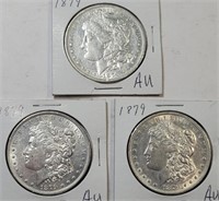 (3) 1879-P Morgan Silver Dollar, Cleaned **