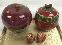 Apple Themed Cookie Jars and Salt/Pepper Set