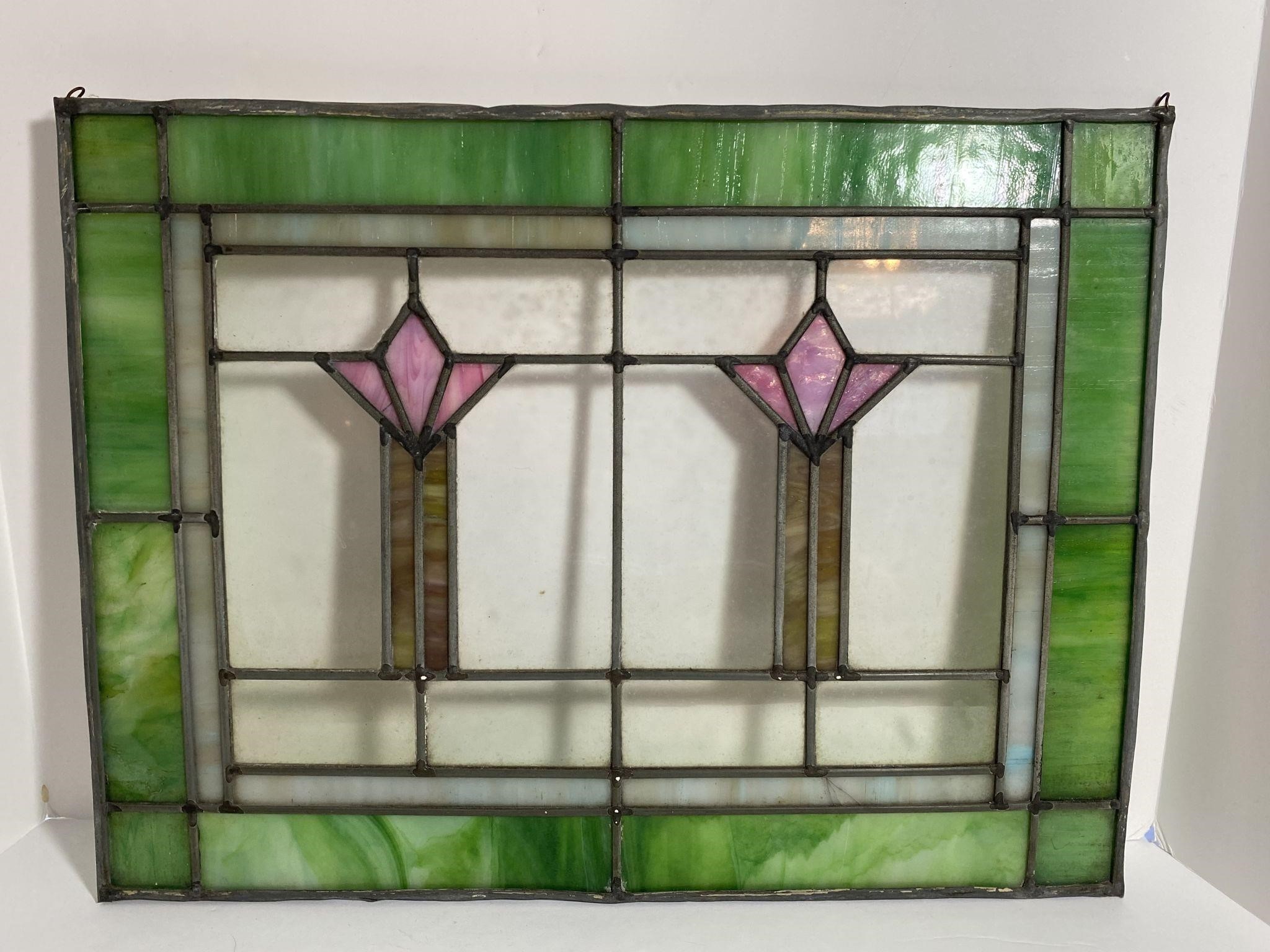 Pink Tulip Stained Glass Panel