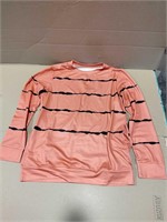 Orange long sleeve black wavy stripes Blouse