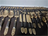 Set of Vintage Siamese Brass and Rosewood Flatware