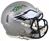 Autographed AJ Brown Eagles Mini Helmet