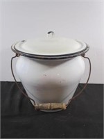 Vintage Porcelain Tub / Bucket with Lid measures