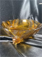 Mid-Century Amber Footed Pheasant Bowl