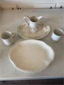 Ceramic platters, pitcher & cups