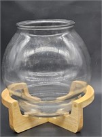 Glass Goldfish Bowl on Wooden Stand