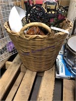 WICKER CLOTHES BASKET W/ HOME DECOR, ENAMEL