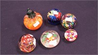 Six colorful paperweights: millefiori,