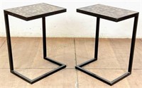 (2pc) Pair Contemporary Tile Top Sofa Side Tables